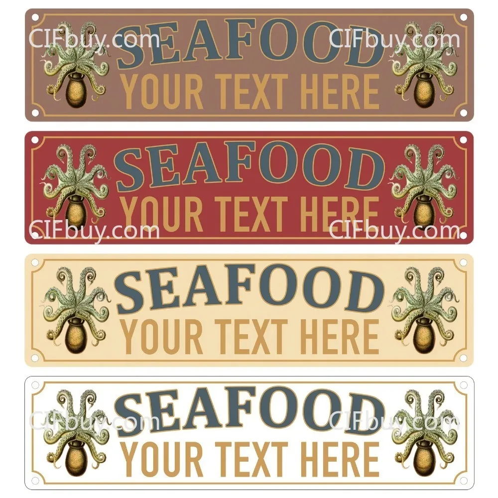 Octopus Seafood Vintage Blue Metal Plaque 1pc Customizable Text For Restaurant Cafe Bar Wall Ornament Decor