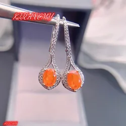 KJJEAXCMY Brand Jewelry 925 Sterling Silver Inlaid with Natural Gem Fire Opal Women's Luxury Edition Earrings for Girls