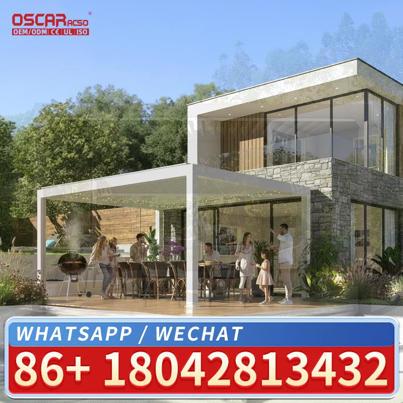 Motorized Louvered Aluminium Garden Pergola with Zip Screen Outdoor Patio Bioclimatic System for Backyard Poolside and Terrace A