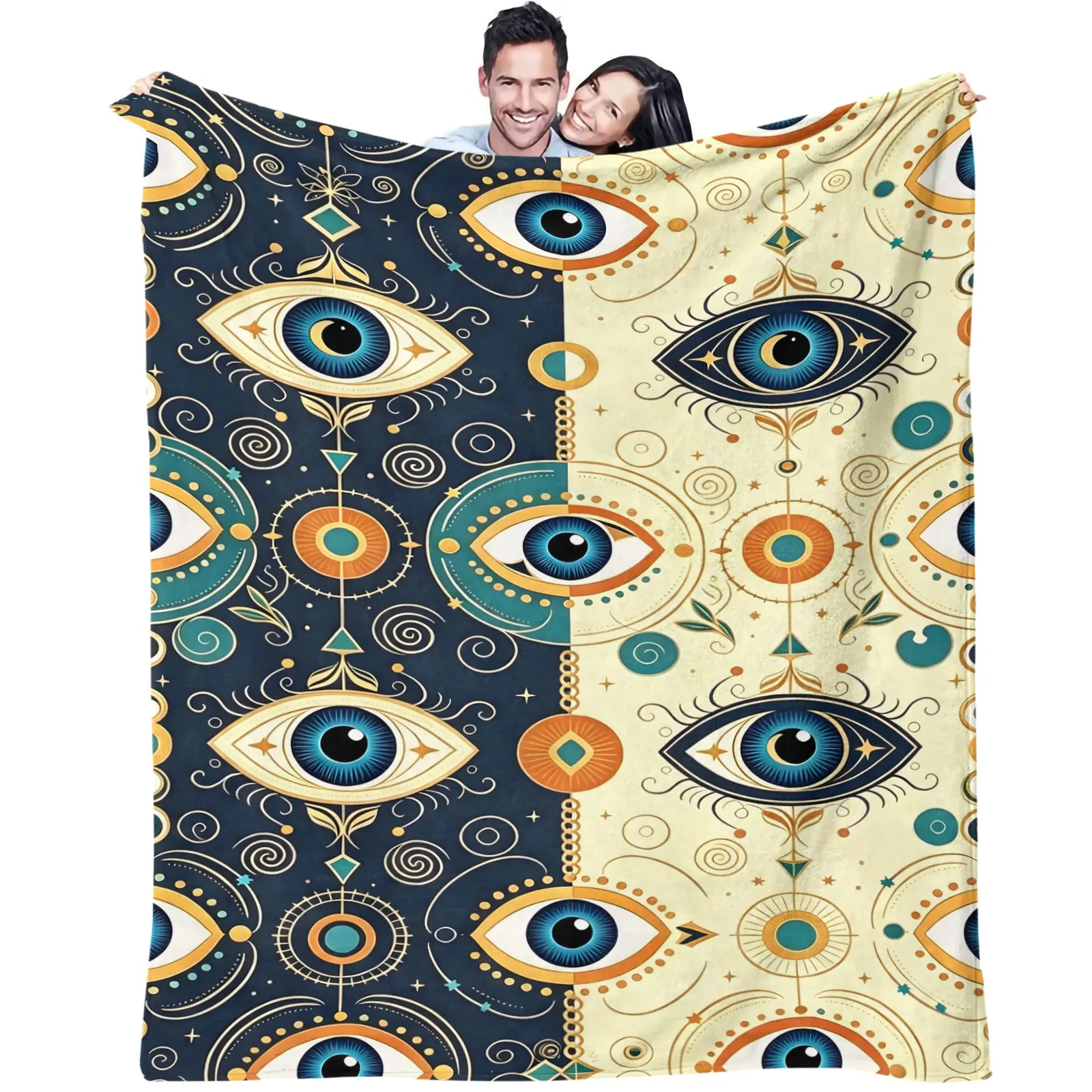 Evil Eye Nazar Boho Throw Blanket Ultra Soft Microfiber Flannel Blanket Mystical Eye Print Lightweight Warm Blanket for Sofa Bed