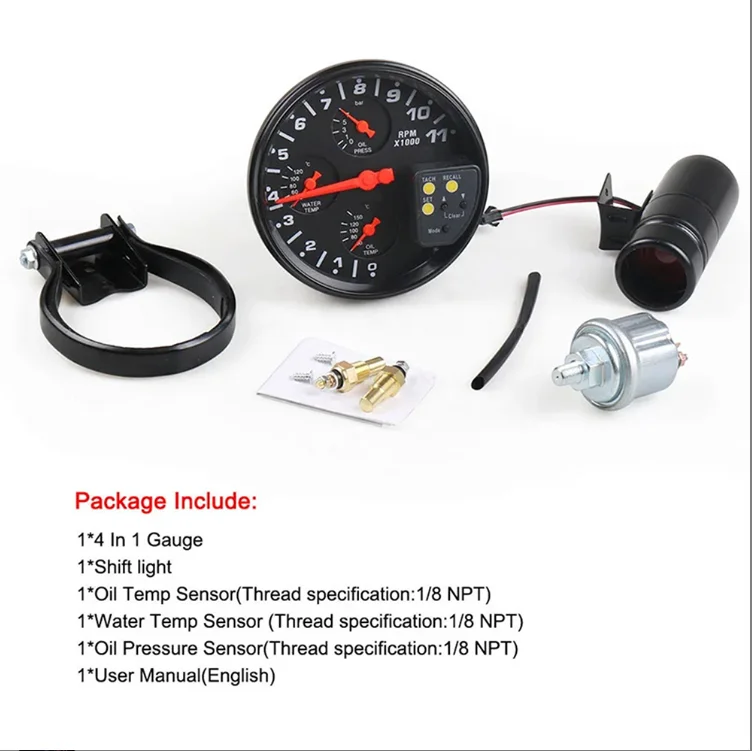 

52 mm Black Face Red LED Digital Tachometer