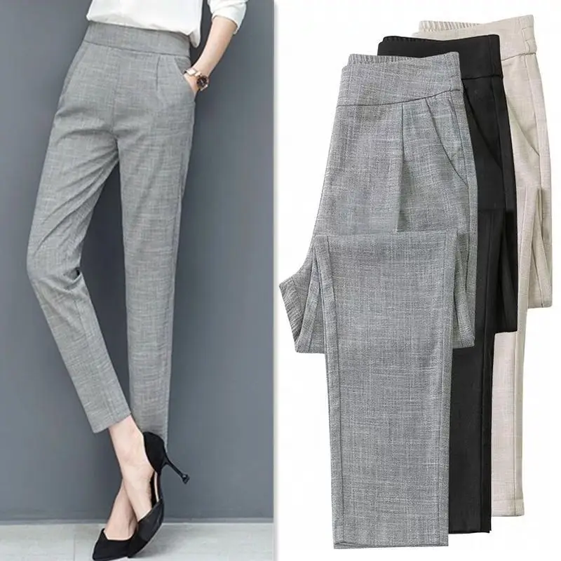 Harem Pants for Women High-waisted Slimming 2025 Spring Autumn New Style Nine-point Cotton-linen Straight-leg Tapered Pants