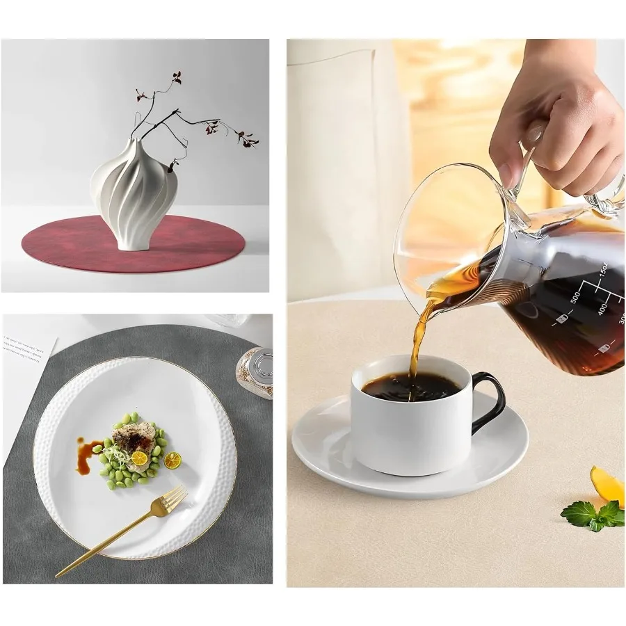 UnivoColors بو الجلود المفارش مجموعة من 615 بوصة مستديرة غسلها جلد البقر نمط الجدول الحصير لطاولة الطعام المطبخ ديكور الحفلات #5