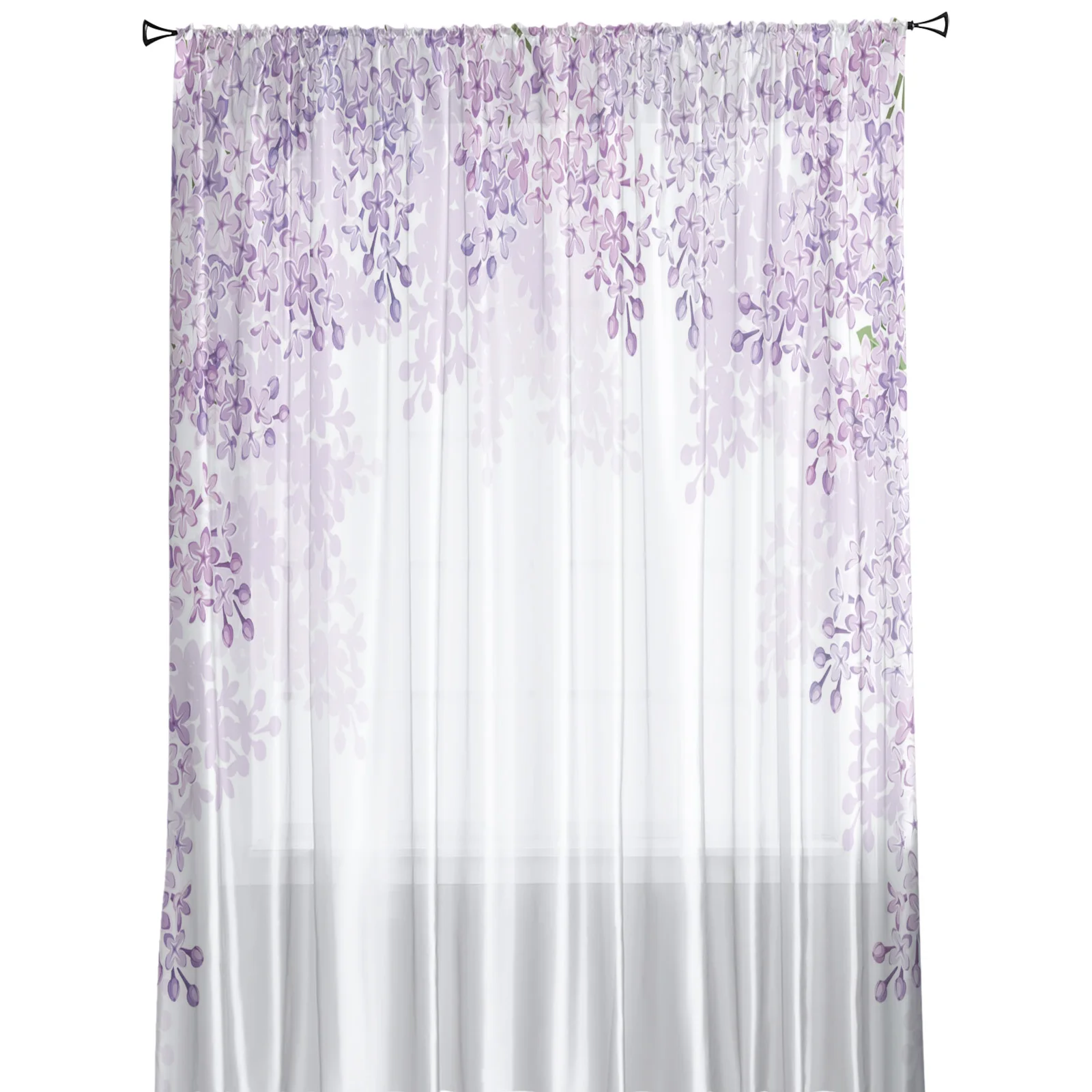 Purple Flower White Tulle Window Curtain for Living Room Modern Sheer Curtain for Bedroom Kitchen Drapes Custom