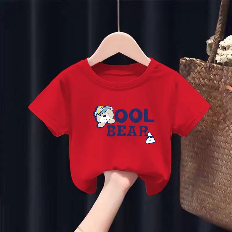 Cool Bear Pure Cotton Children's Summer Short Sleeved T-shirt Top Bottom Shirt Western Style Parent Child Thin Top