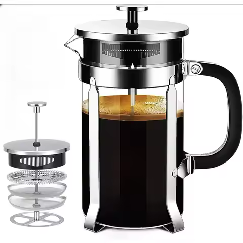 Cafeteira francesa de aço inoxidável, prensa de café isolada com sistema de 4 filtros, cafeteira manual para chá, camping e viagens