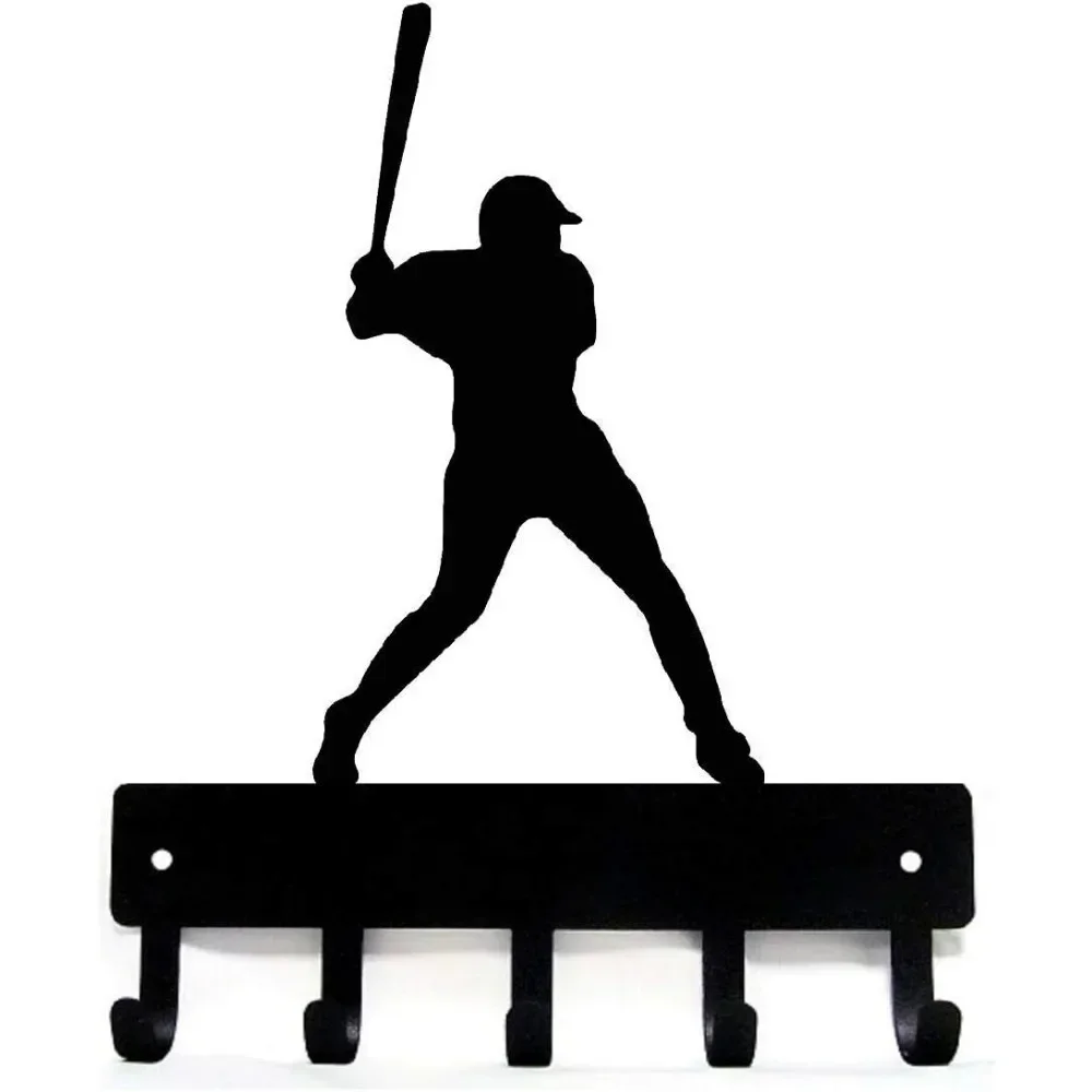 CIFBUY Baseball Batter Sport Key Holder Wall Hook Iron Art Metal Sculpture Rust Proof Outdoor Home Hanging Decor Gift Sign