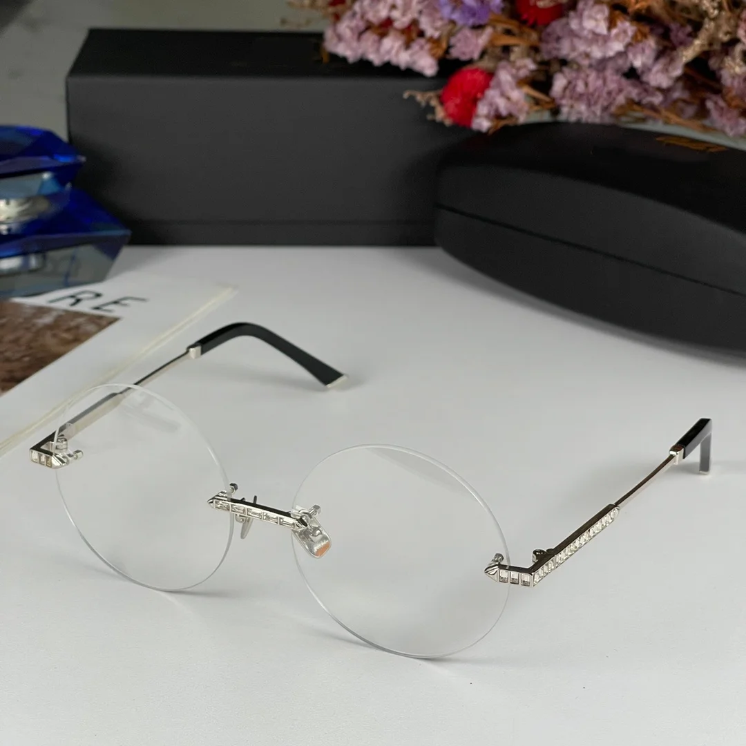 TITANIUM Brands Round Rimless Diamond-Embedded Sunglasses for Women - High-Quality Blue Light Blocking Fashion Shades