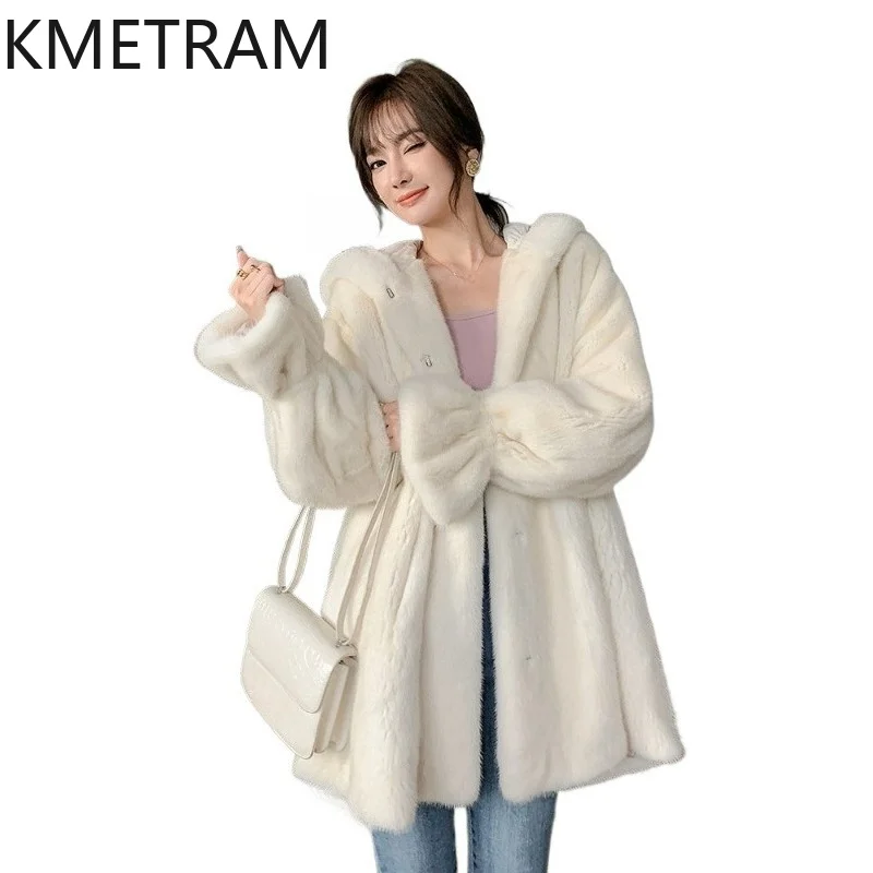 KMETRAM Women's Natural Mink Fur Jacket Elegant Hooded Loose Fur Coats Winter Real Fur Coat Woman Clothes 2026 jaqueta feminina