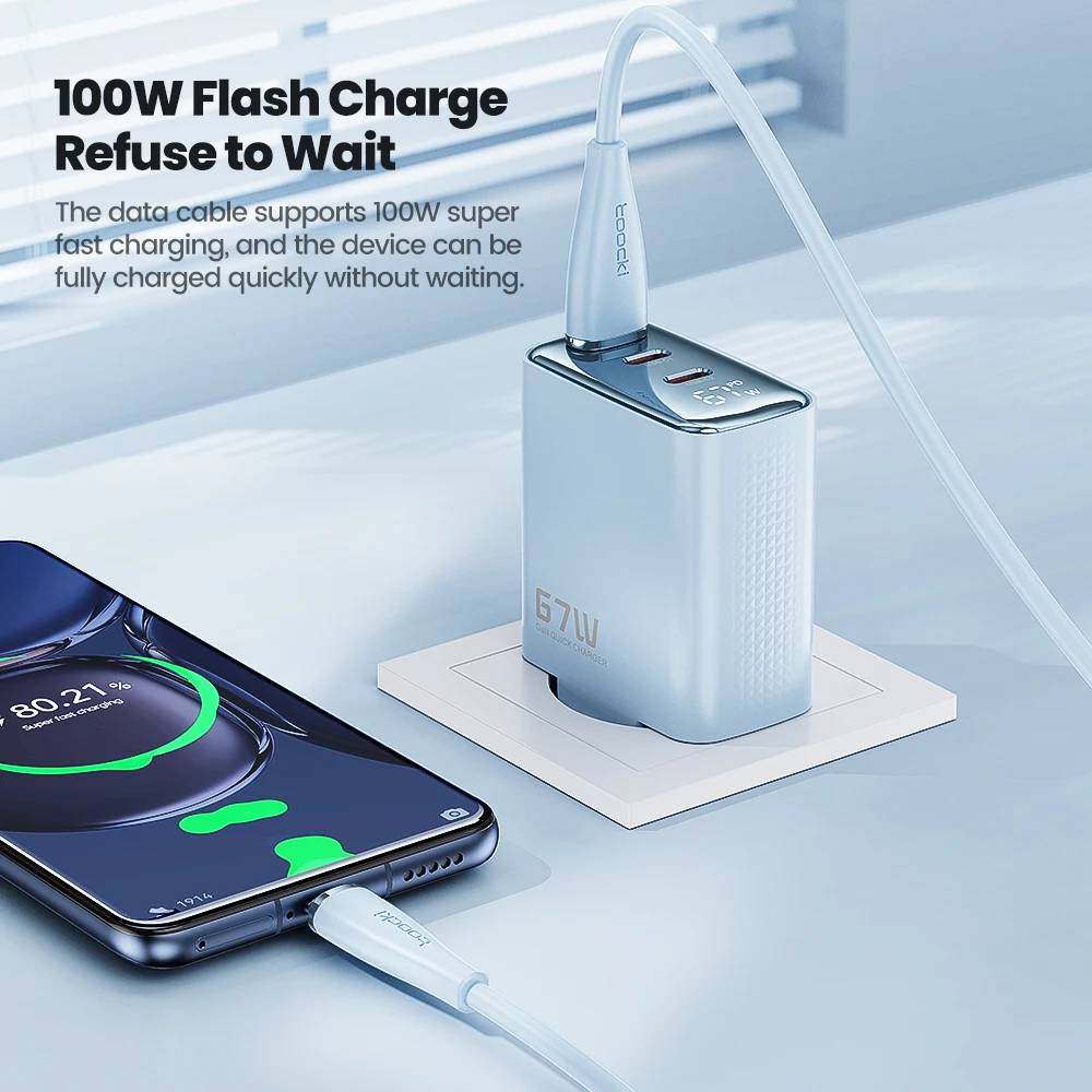 Toocki PD 100W USB Type C Cable 6A Fast Charging Cable For Samsung S24 Huawei P50 Xiaomi 15 Macbook Quick Charge USB C Data Cord