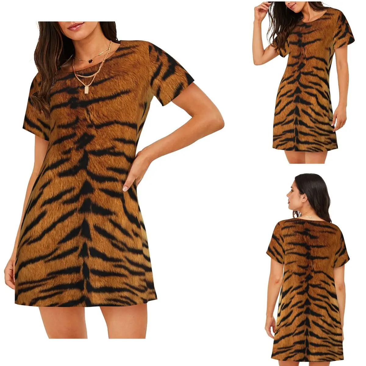 Tiger Fur Sketch Color Picture Short Sleeves Nightdress For Sleeping Sleepshirts Women Short Sleeve Nightgowns Soft Pajama Dress