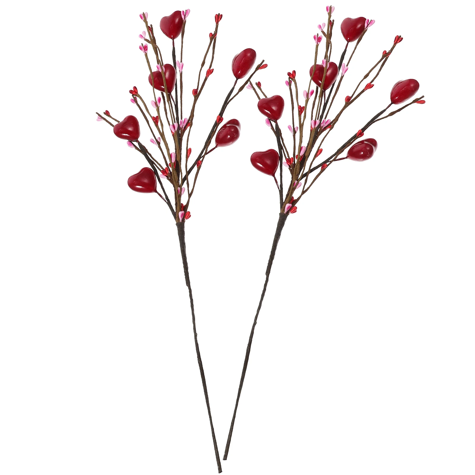 

2pcs Heart Shaped Picks Red Stems Artificial Flowers Valentine Day Home Wedding Photography Arrangement Foam