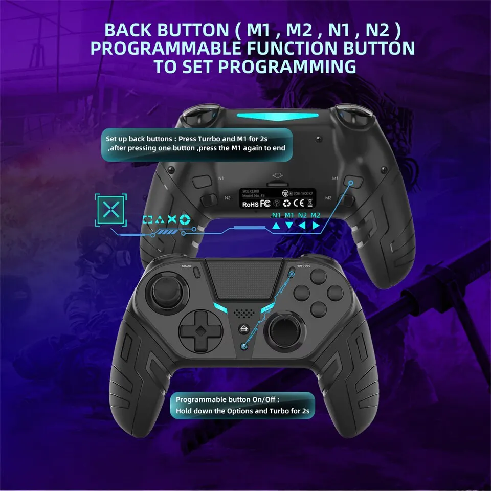 Sans fil Contrôleur Double Vibration Bluetooth Gamepad Avec Programmable Turbo Fonction Pour PS4 Console Android IOS PC Joystick