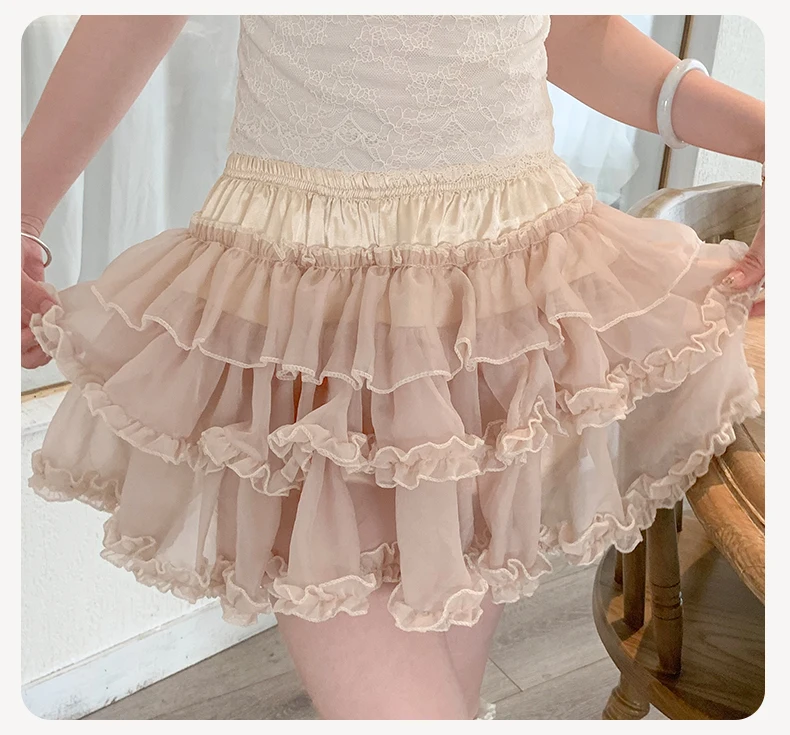 Jupe trapèze taille haute pour filles, jupe gâteau à la mode, mignonne dentelle épissure rose, jupes courtes de princesse polyvalentes rajeunissantes, été