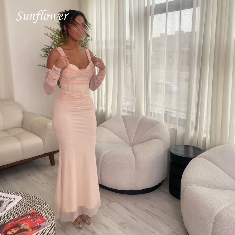 

Sunflower Square Collar Prom Gowns Mermaid Evening Dress Slim Tulle Long Sleeve Party Dress 2023 Ankle-Length High-end Custom