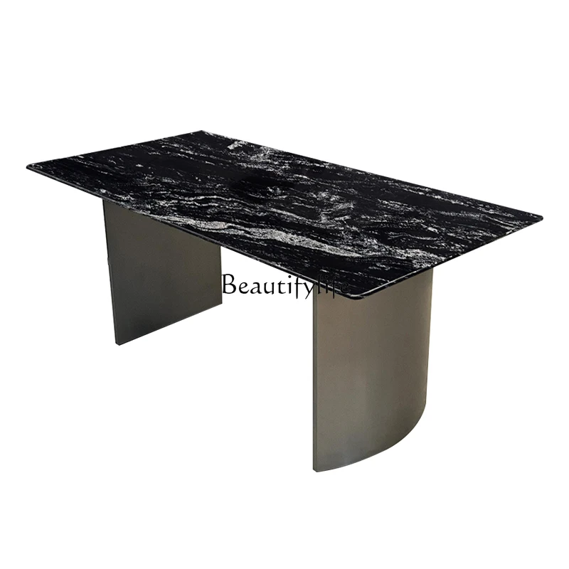 Cosmic black natural marble dining table light luxury high-end rectangular luxury stone dining table