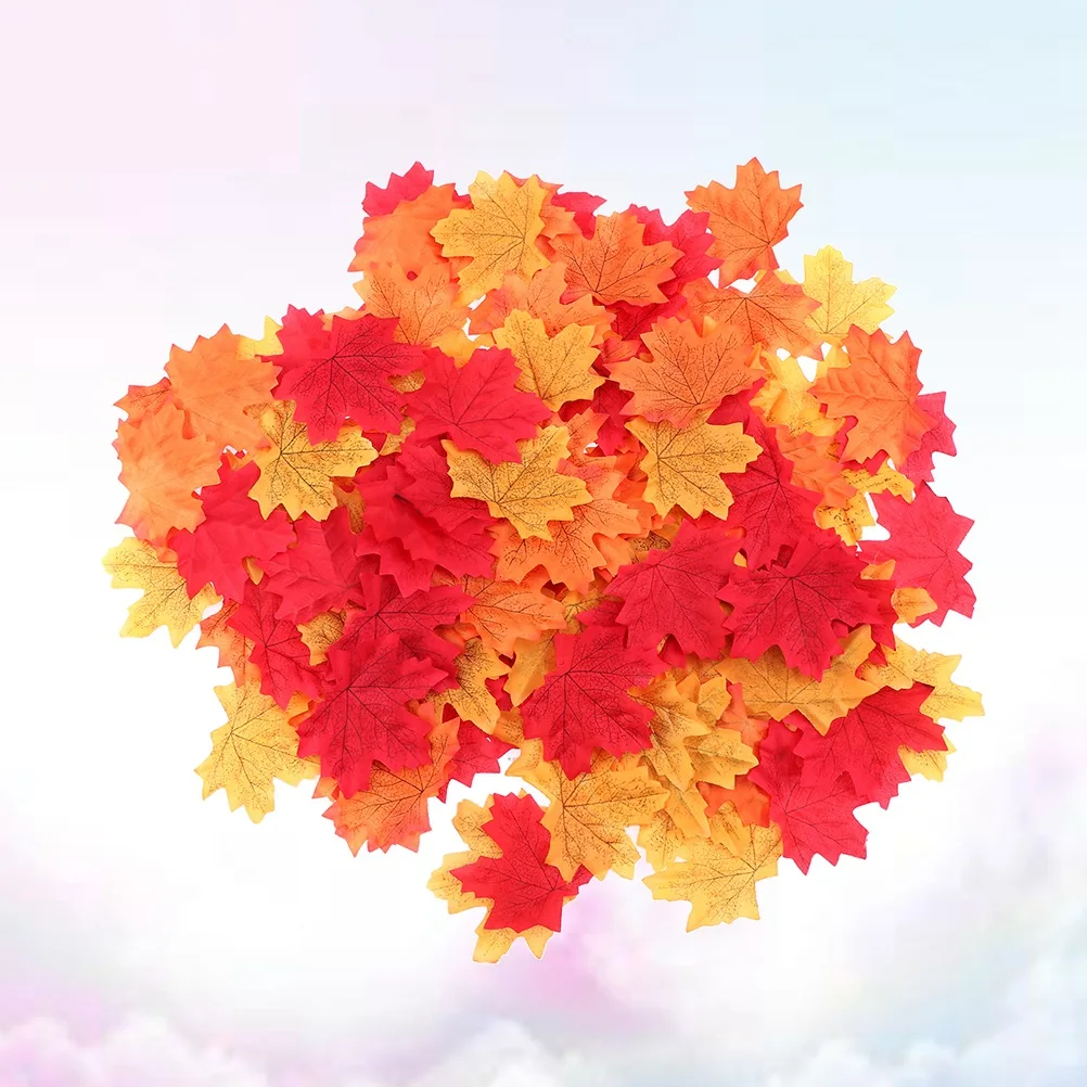 

300 Pcs Simulated Maple Leaf Smooth Leaves Artificial Multicolor Autumn Fall Rain-resistant