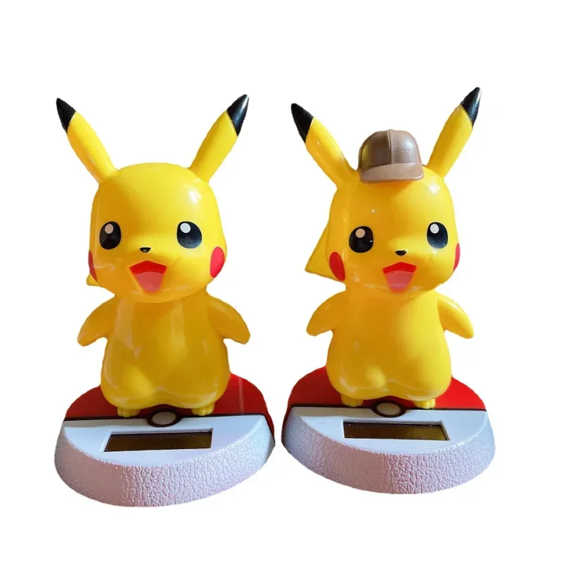 Pokemon Pikachu Automatic Shake Head Solar Sun Ornaments Doll Figurines Miniature Car Home Decoration Cartoon Accessories Gifts