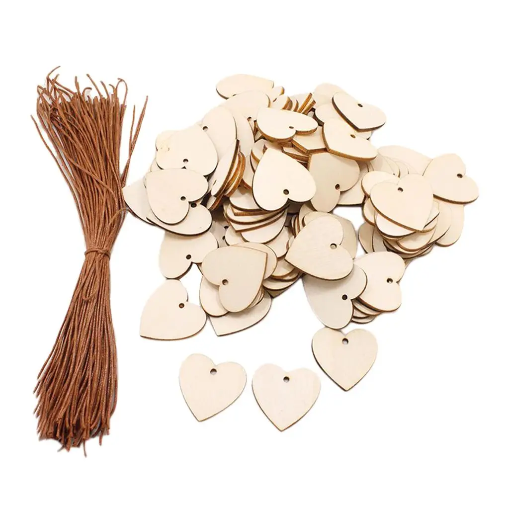 

100Pcs Heart Wooden Slices with Holes Wooden Hanging Tags Pendant Ornaments,