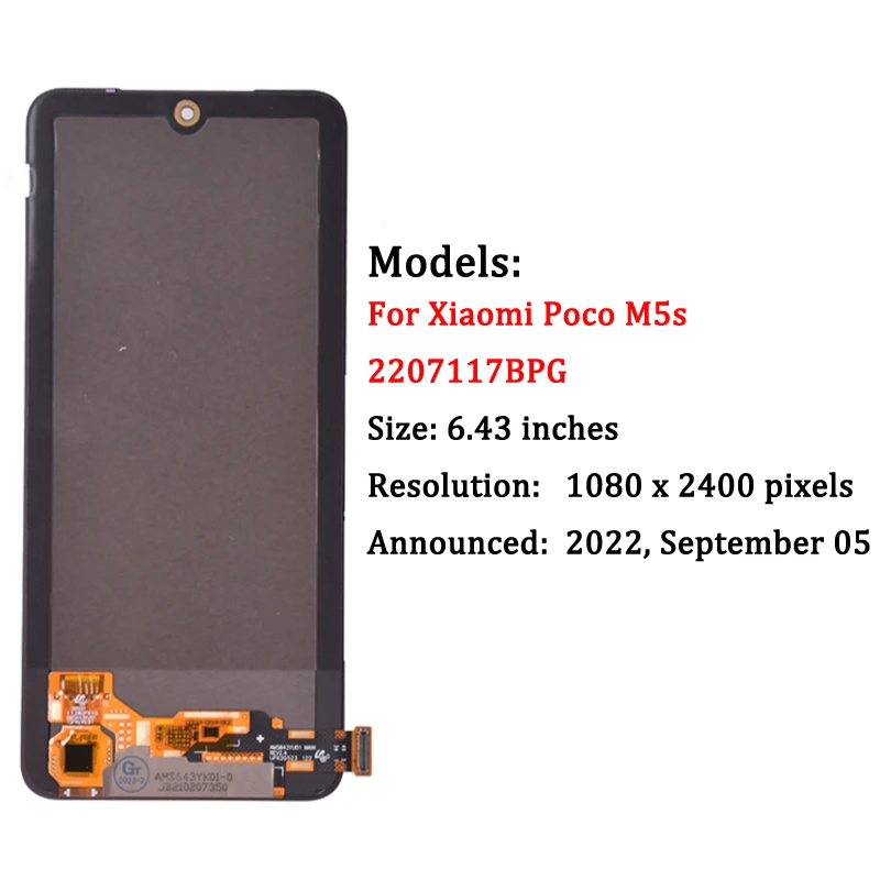 6.43\'\' AMOLED For Xiaomi Poco M5s LCD Display With Touch Screen Digitizer Replacement Parts 2207117BPG Display