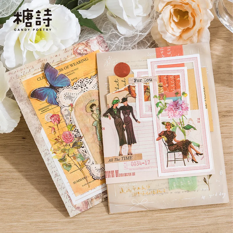 40pcs Vintage Fashion Lady Stickers Pack Collage Junk Journal Planner Decorative Paper Doll Stickers Album Scrapbooking Material