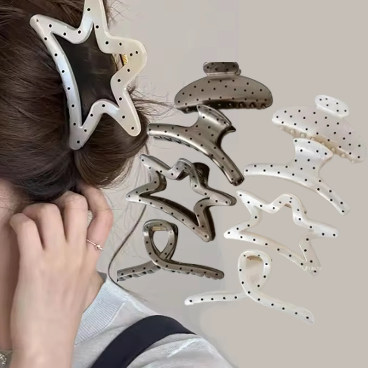 France Style Women Senior Large Black Wave Dot Design Hair Claw Barrettes Girl Fashion Hair Clip Sweet Hair Accessories Headwear