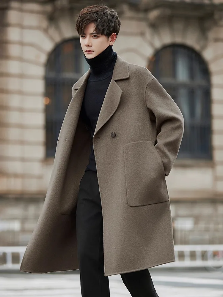 

Men's Double-Sided Fleece Woolen Coat Medium-Length Thickened Autumn Winter Windbreaker High-End Korean Style Outerwear