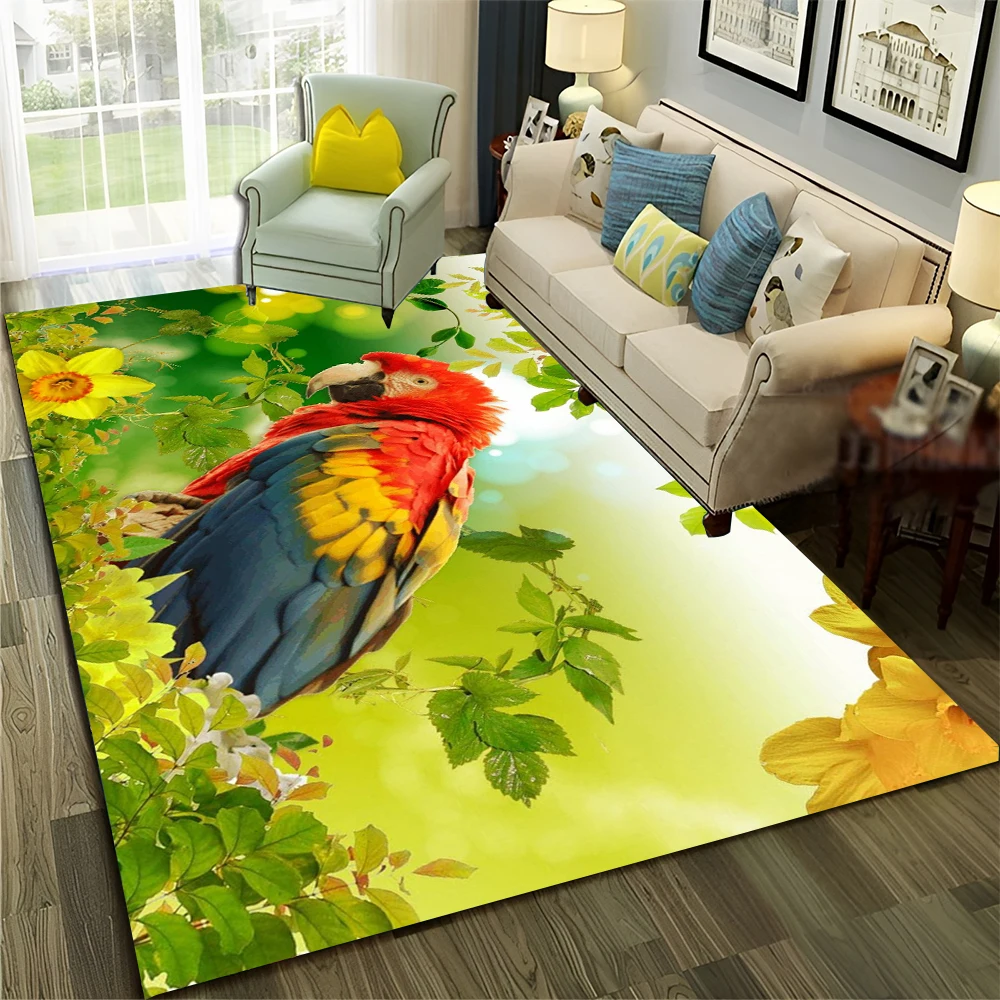 3D Colorful Macaws Parrot Birds Carpet Rug for Home Living Room Bedroom Sofa Doormat Decor,kids Play Area Rug Non-slip Floor Mat