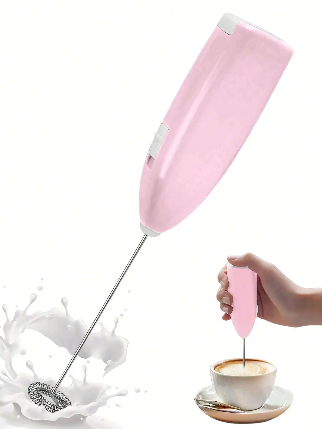 Battery-Powered Handheld Milk Frother, Stainless Steel Drink Mixer Whisk For Coffee, Latte, Cappuccino, Frappe, Matcha, Hot Chocolate (Batteries Not Included) Back To School SH25050690913609794