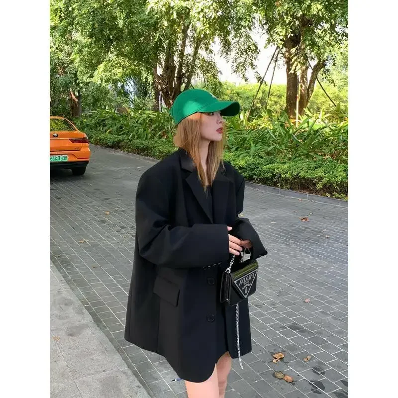 Insozkdg Spring Autumn New Oversize Loose Silhouette Black Slimming Jacket Korean Casual Suit High Quality Blazer Women Clothing