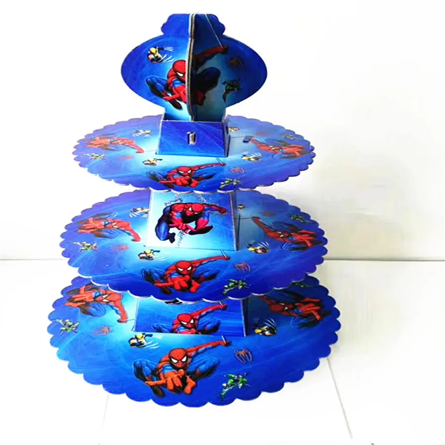 Spiderman Three Tier Cake Stand Cartoon Spider-Man Cupcake Stand Kids Birthday Party Decorations Dessert Tray Party Supplies