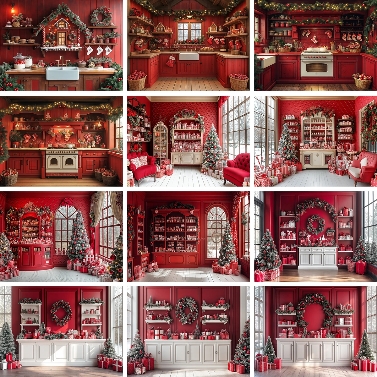 

Рождественский фон для фотосессии: Пряничный домик, кухня, для детских и семейных портретов, фотозона для вечеринок