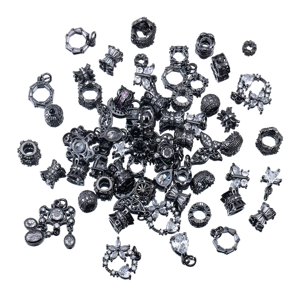 1PC New Copper Plated Gun Black Zircon Inlaid Color Preserving Pendants with Hollow Large Hole Beads For DIY Jewelry Accessories view 5