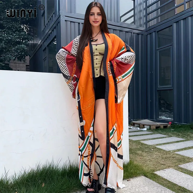 NEW WINYI kimono Africa beach wear cover-ups print elegant Cardigan beach outfits for women dress swimwear coat fashion abaya