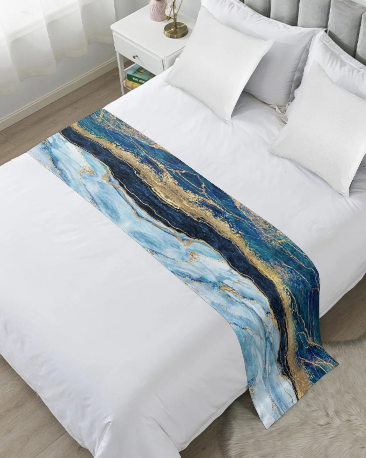 

Abstract Background Blue Marble Soft Bed Runner Home Hotel Table Decor Bed Flag Wedding Bedroom Bed Tail Towel