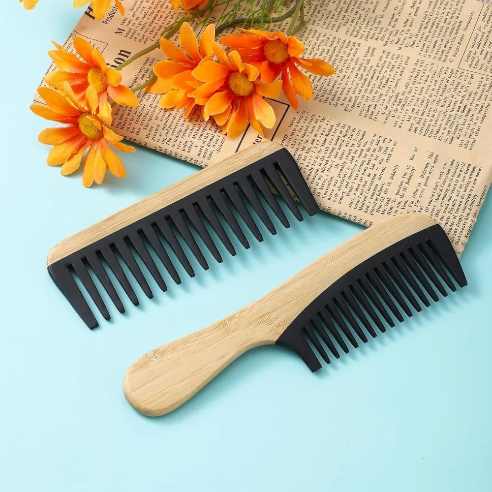 Portable Natural Hair Combs Bamboo Wooden Anti-Static Wide Tooth Comb Lightweight Smooth Handle Comb Hairs Care