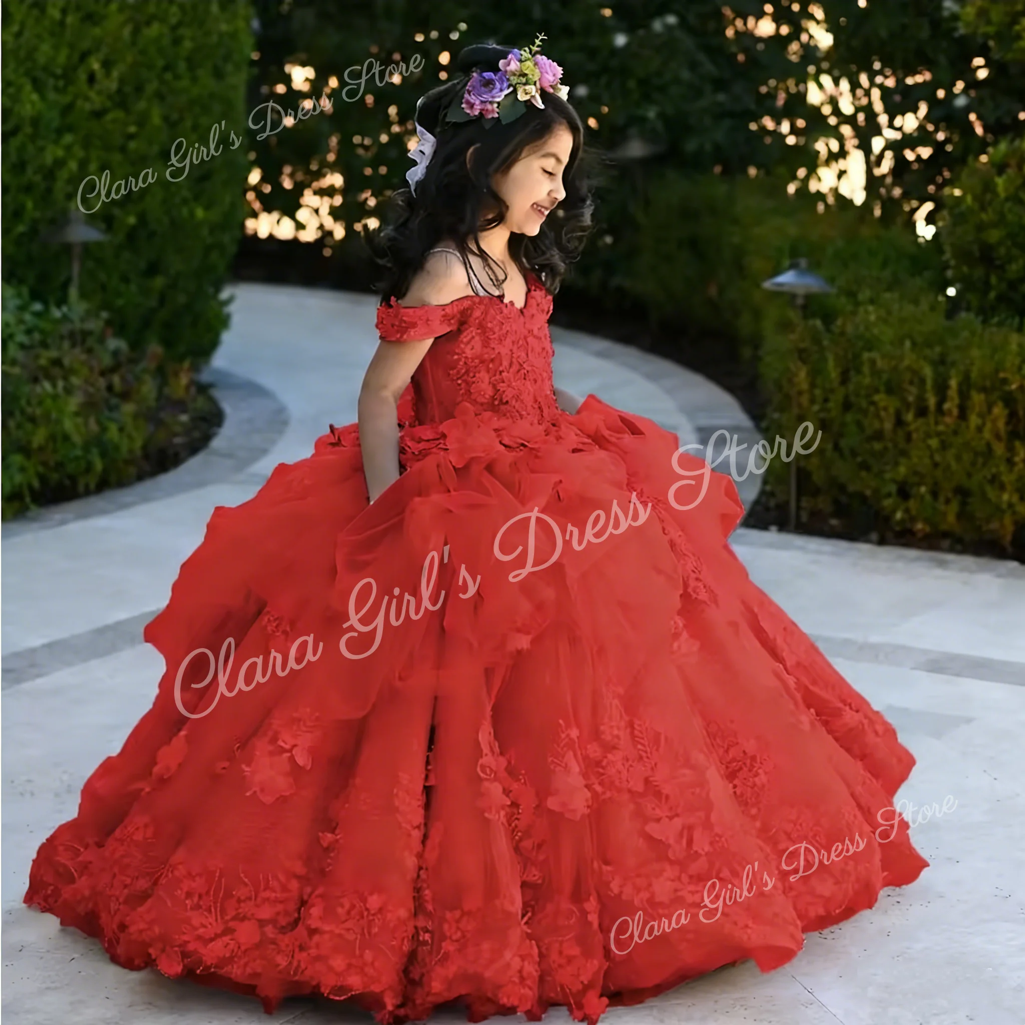 Vestidos de flores de lavanda para niña, para boda, apliques de encaje Floral 3D, fiesta de cumpleaños para niños, vestidos de primera comunión