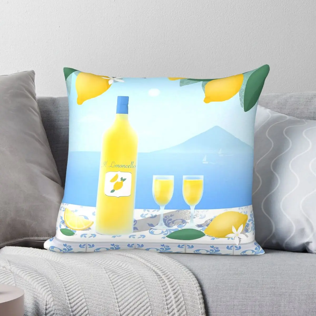 Limoncello Cocktail Pillowcase Polyester Linen Velvet Pattern Zip Decor Pillow Case Car 18