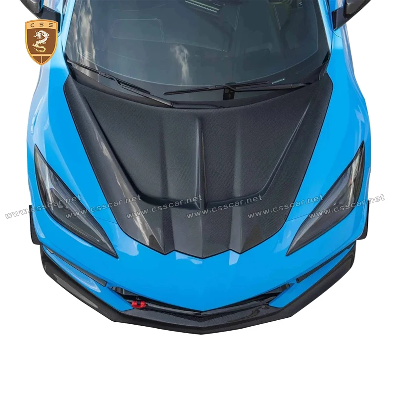 جديد لسيارة شيفروليه كورفيت C8 غطاء محرك السيارة لسباق الأداء استبدال CSS غطاء المحرك الأمامي من الكربون الجاف مجموعات ضبط السيارات #6