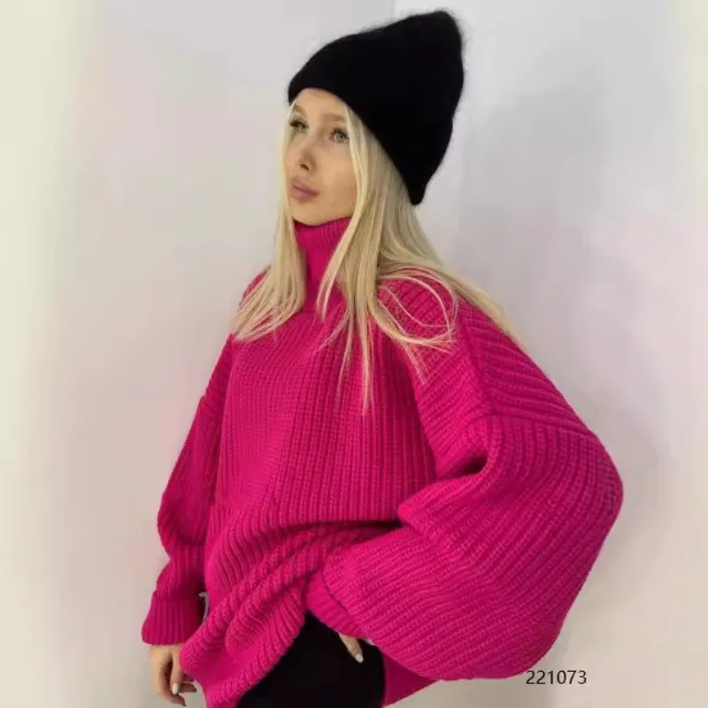

Women's Autumn Winter Tops Sweater Knit High Neck Solid Color Big Size Thickened Vintage Simple Comfortable Loose Casual Niche