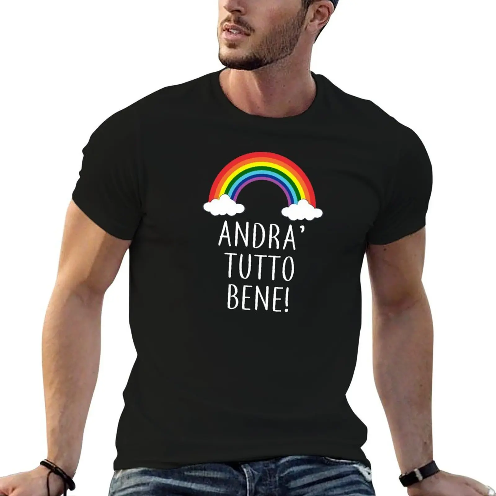 

Andrà Tutto Bene Arcobaleno / Everything will be all right T-Shirt mens graphic t shirts man t shirt luxury T-Shirt