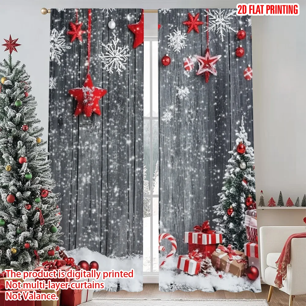 

2pcs 2D flat printing Merry Christmas Window Drapes Winter Holiday Snowflakes Fabric Without Electricity Versatile for Holiday