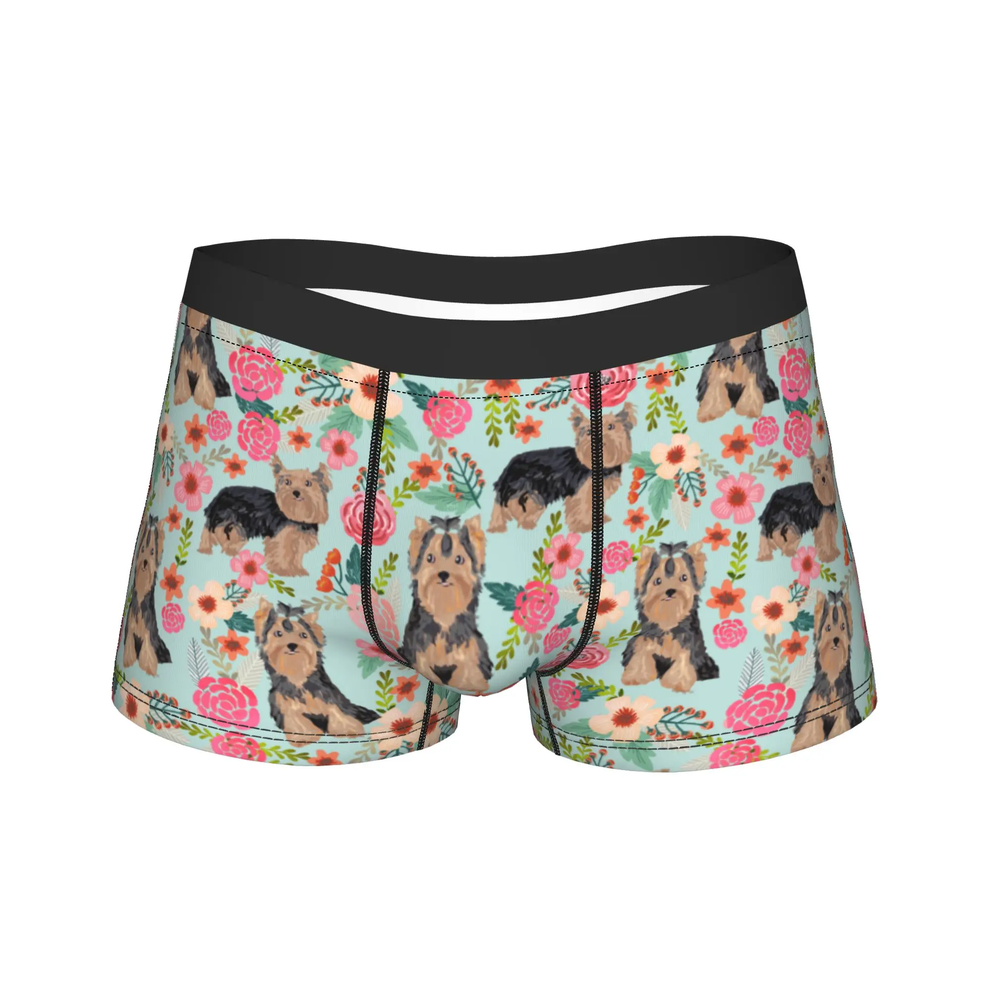 

Мужской йоркширский терьер, винтажное длинное нижнее белье с цветочным принтом, трусы-боксеры с животными, шорты, мужские мягкие трусы, большие размеры