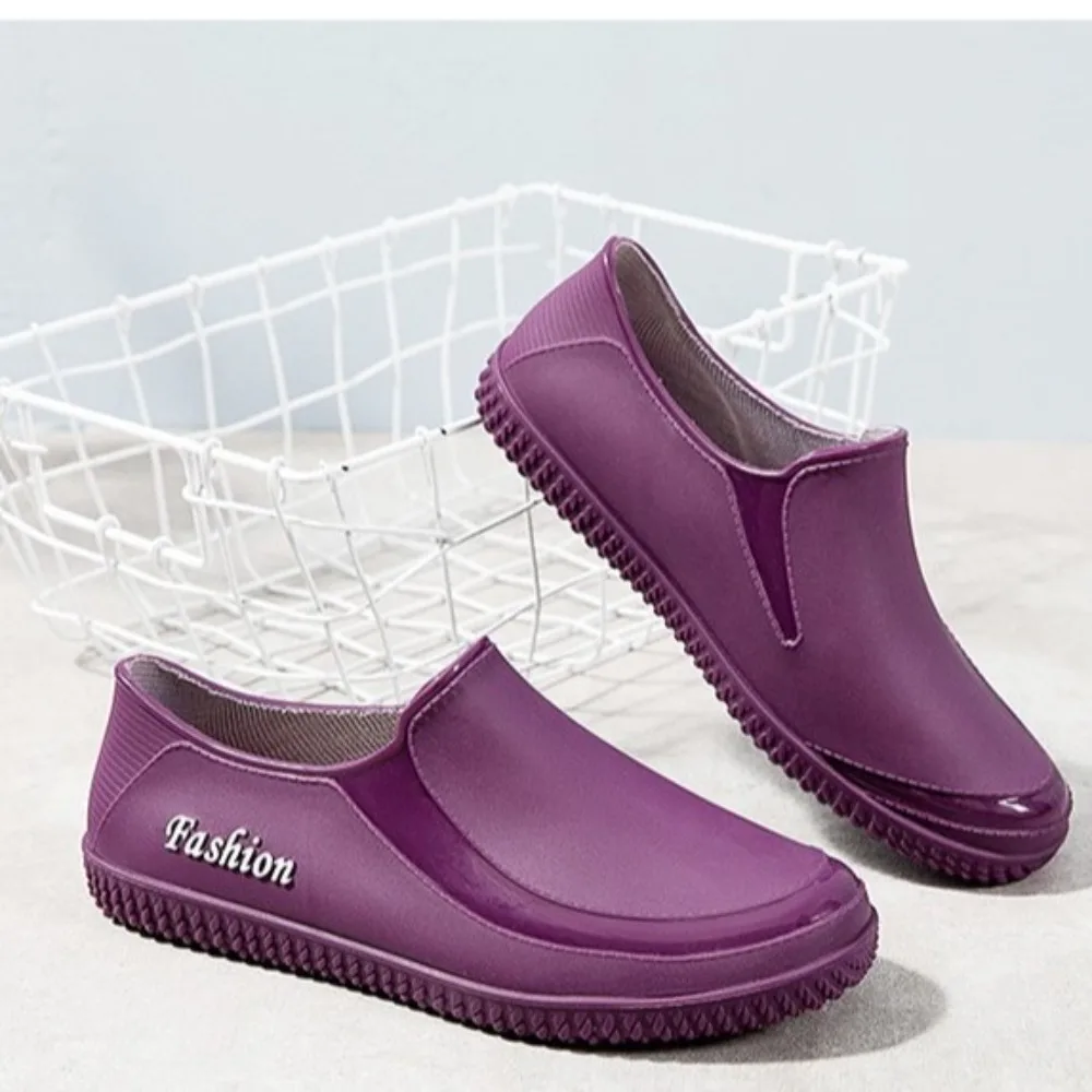New Waterproof Women's Rain Shoes Low Top Flat Bottomed Rain Boots for Women Non-Slip Women's Shoes Kitchen Car Wash Work