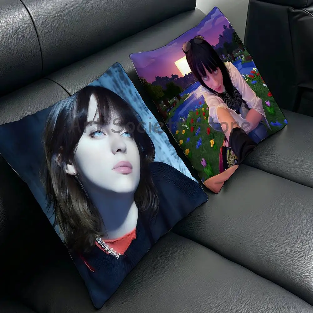 B-Billie Singer Eilish Anime Celebrity Merchandise All-Match Printed Pillow Case Sofa Car Office Room Decoration Protector