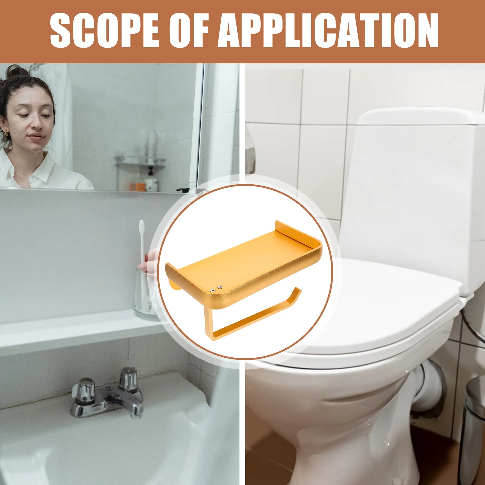 

Aluminum Wall-Mounted Toilet Paper Holder with Shelf Non-Drilling Installation Multipurpose Bathroom Paper Towel Rack Toilet