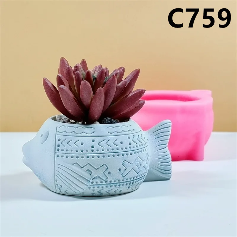 C758-761 Chick Fish Cow Vase Silicone Mold Scented Mold For Gypsum and Concrete Stone Carving Art Ornaments Homemade  Decoration