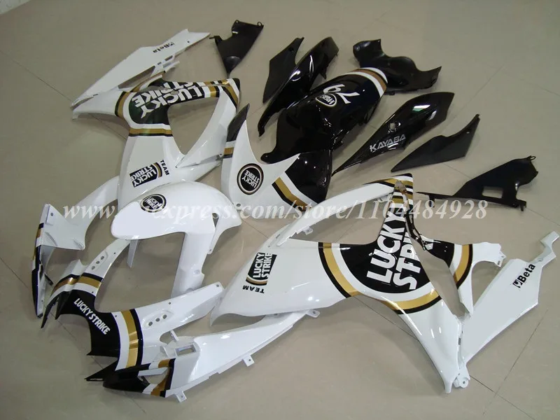 4Gifts New ABS Motorcycle Fairings Kit Fit For Suzuki 600 750 K6 2006 2007 06 07 Bodywork Set Custom Black White Lucky