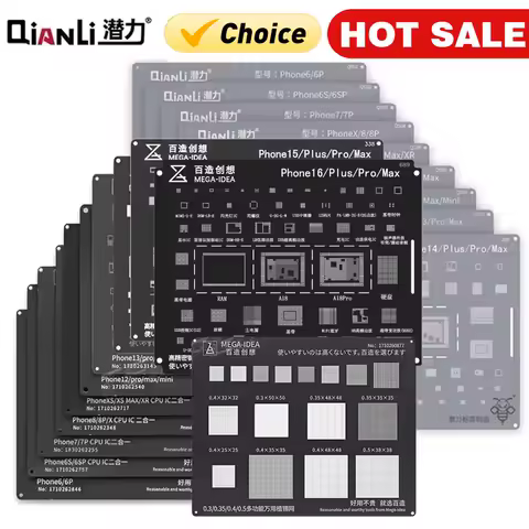 QIANLI MEGA-IDEA Black BGA Reballing Stencil Multifunction Universal Net for iPhone 6-17 Pro Max Planting Tin Steel Mesh tools