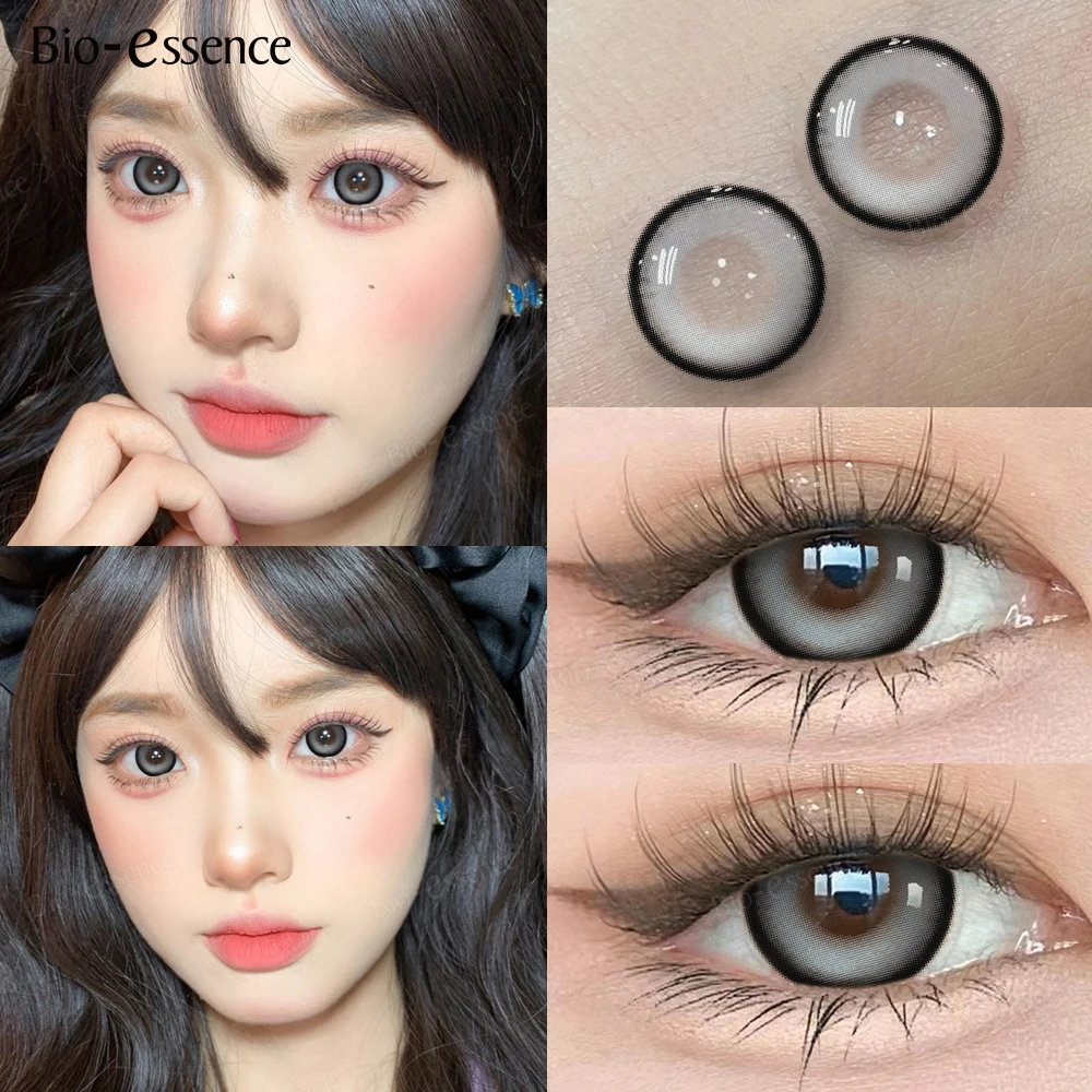 Bio-essence Gray Colored Contact Lenses with Degree 0~-6.00 Myopia Lenses Natural Eye Contact Prescription Lenses Fashion Lenses